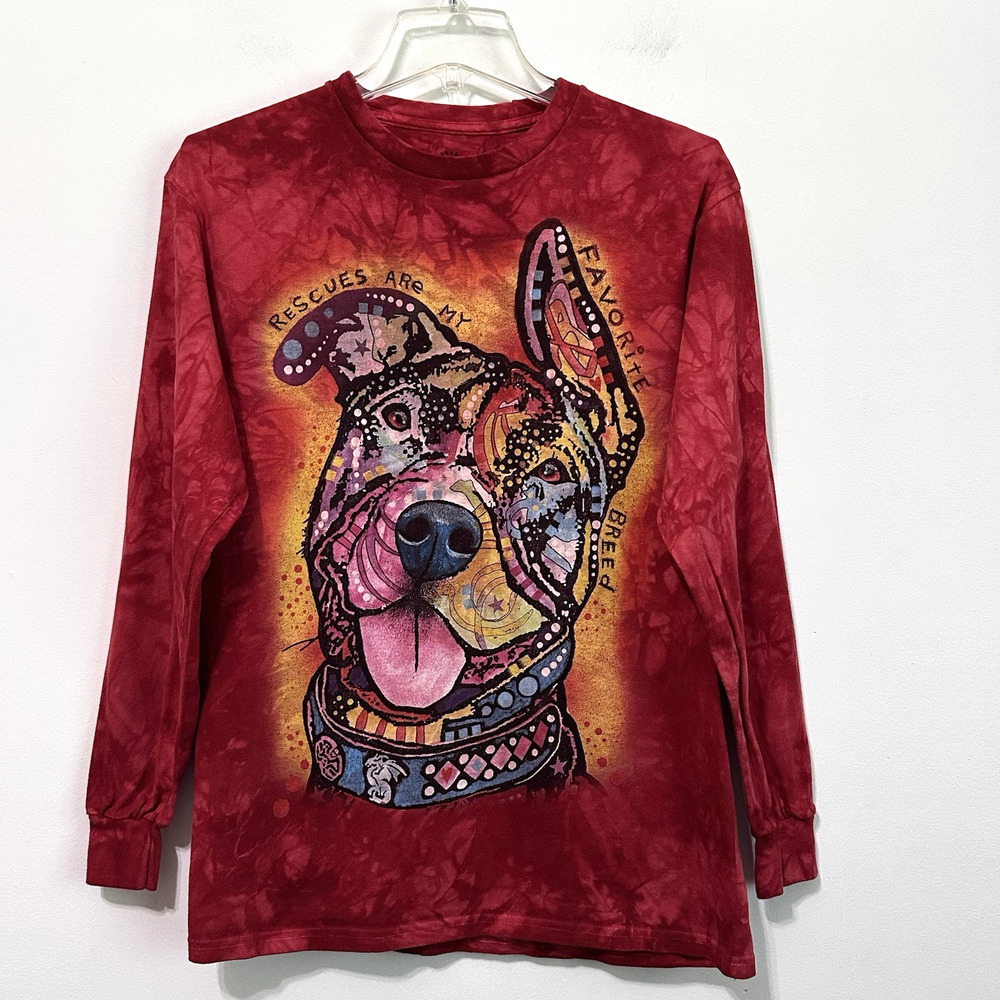 The Mountain Tee M Red Dyed Long Sleeve Artsy Dog Rescue Shirt Shelter USA Pitty